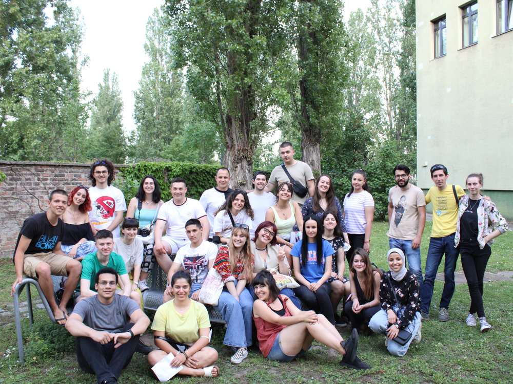 Youth exchange group in the park